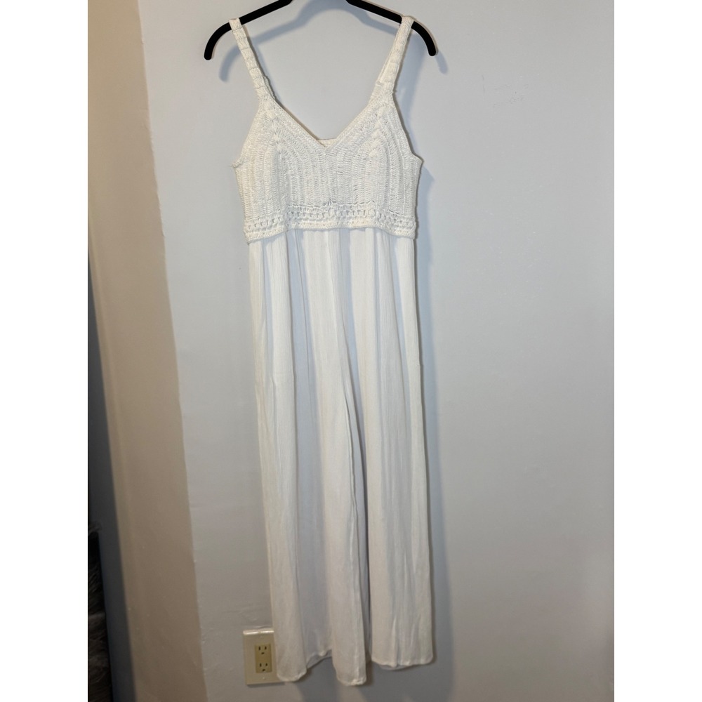 Japna White Crochet Gauze Bodice Jumpsuit Size L Wide Leg Boho Resort Summer